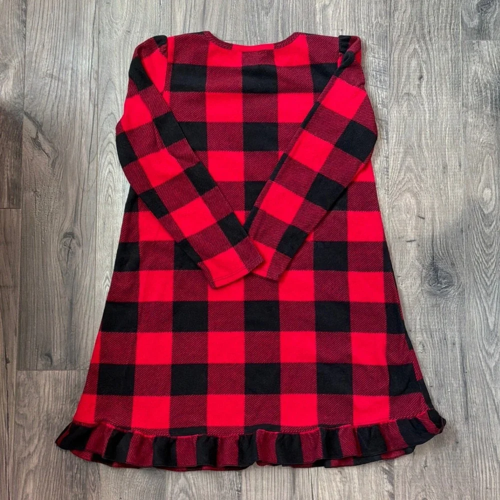 The Childrens Place Girls XL‎ 14 Red Black Buffalo Plaid Fleece Nightgown Boss